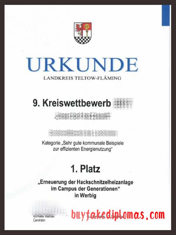 Landkreis Teltow-Fläming Urkunde, Buy Fake Landkreis Teltow-Fläming Urkunde