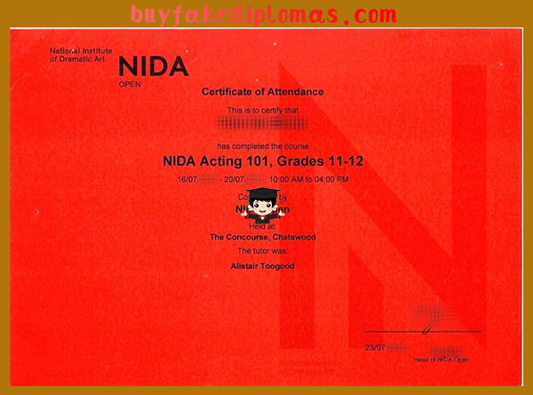 National Institute of Dramatic Art Certificate, fake National Institute of Dramatic Art Certificate