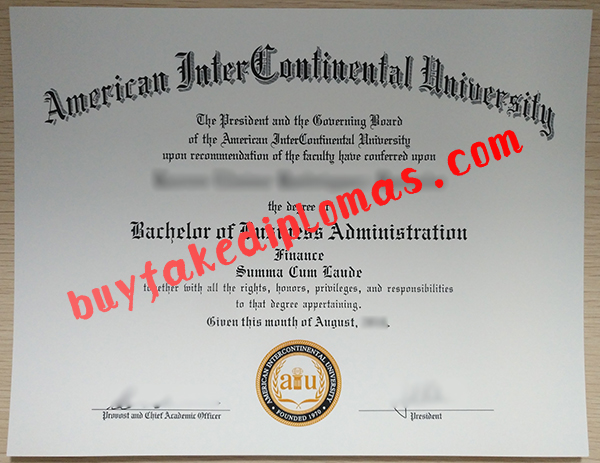 Fake American InterContinental University BBA Certificate