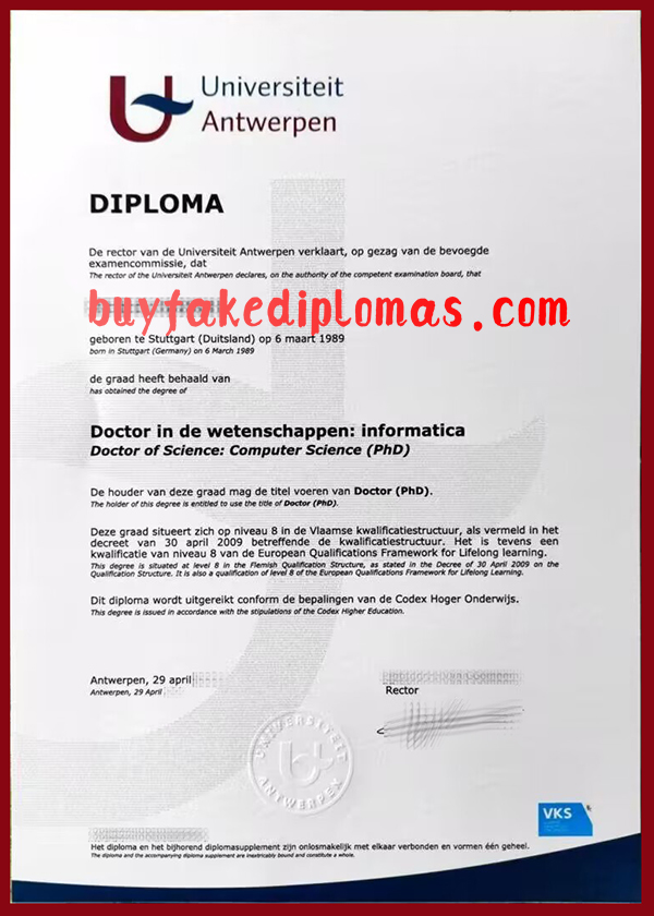 Universiteit Antwerpen Degree, Fake Universiteit Antwerpen Degree