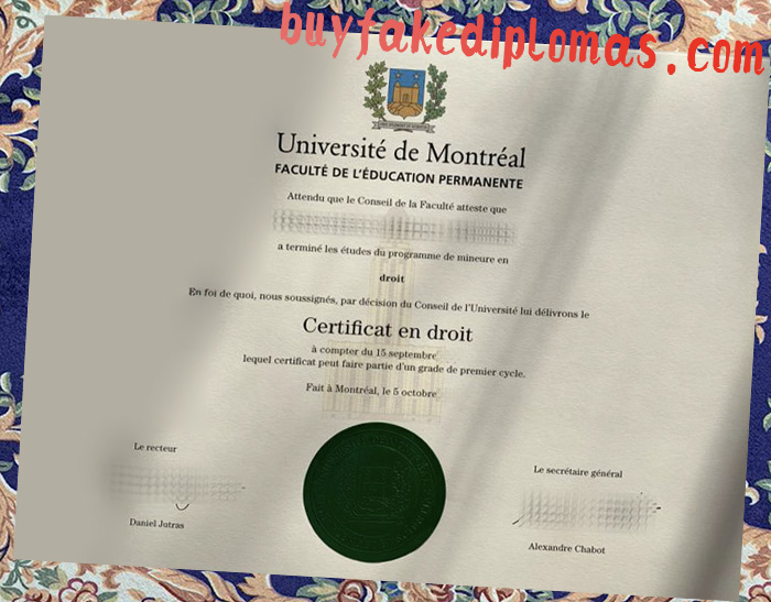 Fake Université de Montréal Certificate