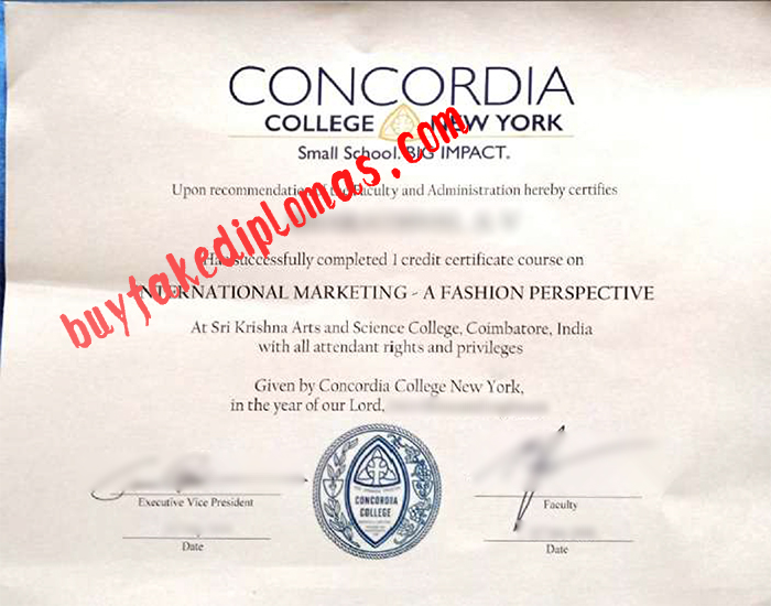 Fake Concordia College-New York Diploma