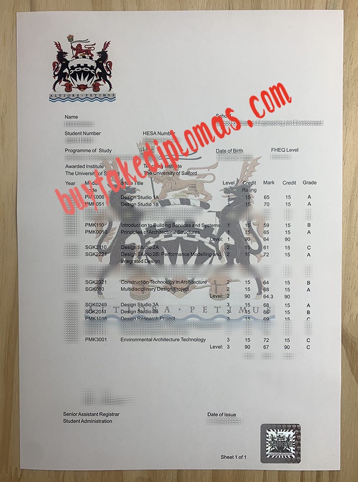 University of Salford fake transcript