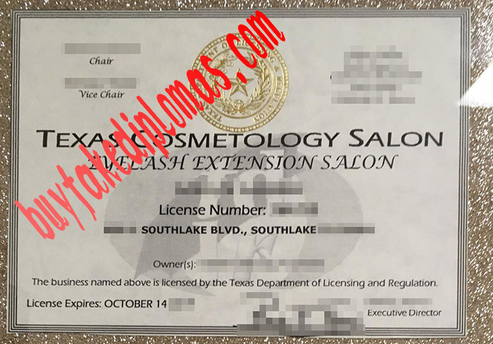 fake Texas Cosmetology Salon License
